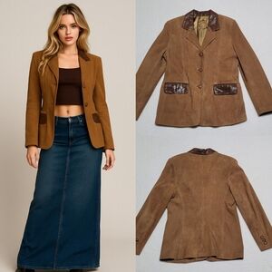 Echt Leder Vintage 90s Rust Brown Lamb Suede Leather Crocodile Trim Jacket M